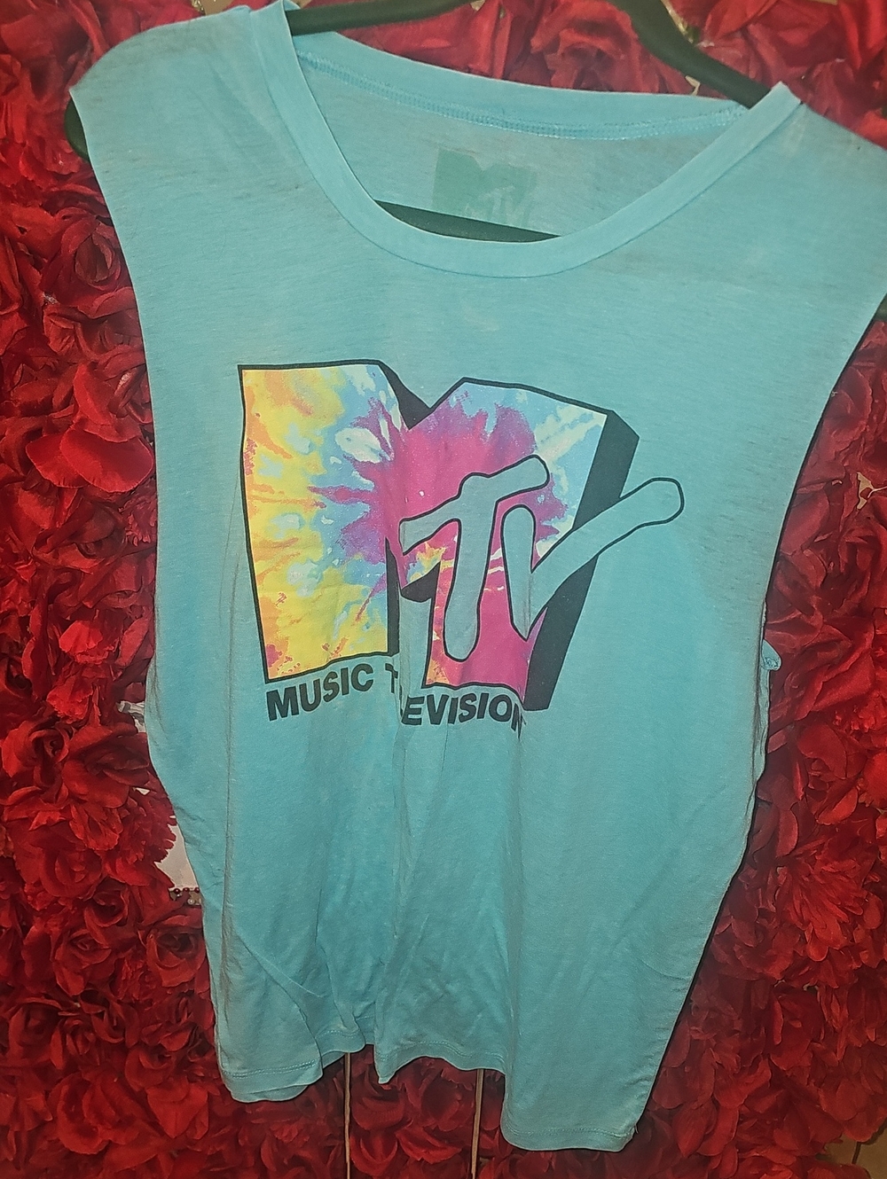 MTV Women's Aqua Tie-Dye Logo Tank Top Size Large (No Tag)